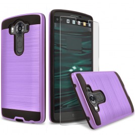 LG V10 Case, 2-Piece Style Hybrid Shockproof Hard Case Cover with [Premium Screen Protector] Hybird Shockproof And Circlemalls Stylus Pen (Purple)